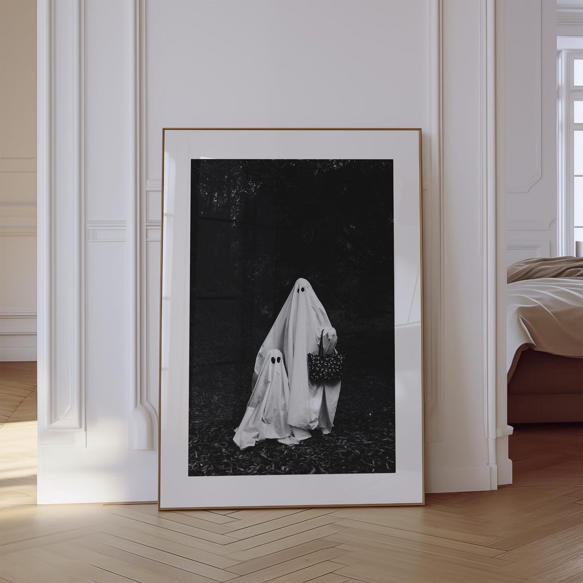 Cute Ghosts Trick or Treat Night Spooky Black Photo Halloween Poster - Image 3
