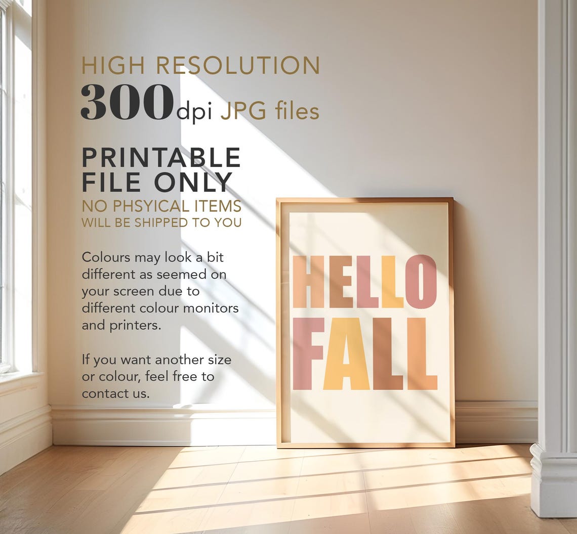 Hello Fall Pastel Block Letter Typography Modern Autumn Wall Poster - Image 3