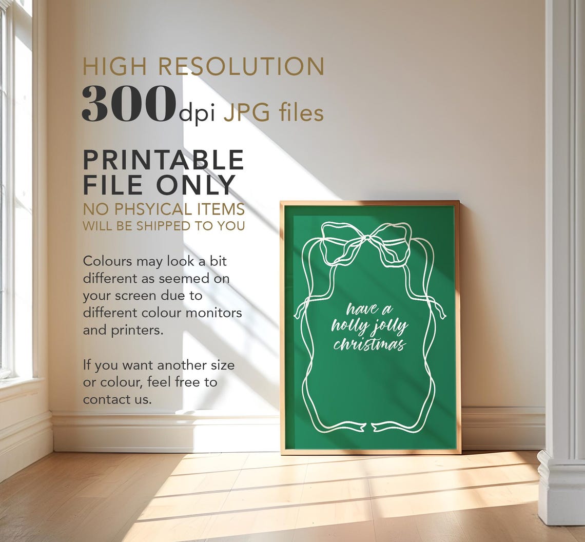 Have A Holly Jolly Christmas Cream Bow Green Holiday Wall Art - Image 4