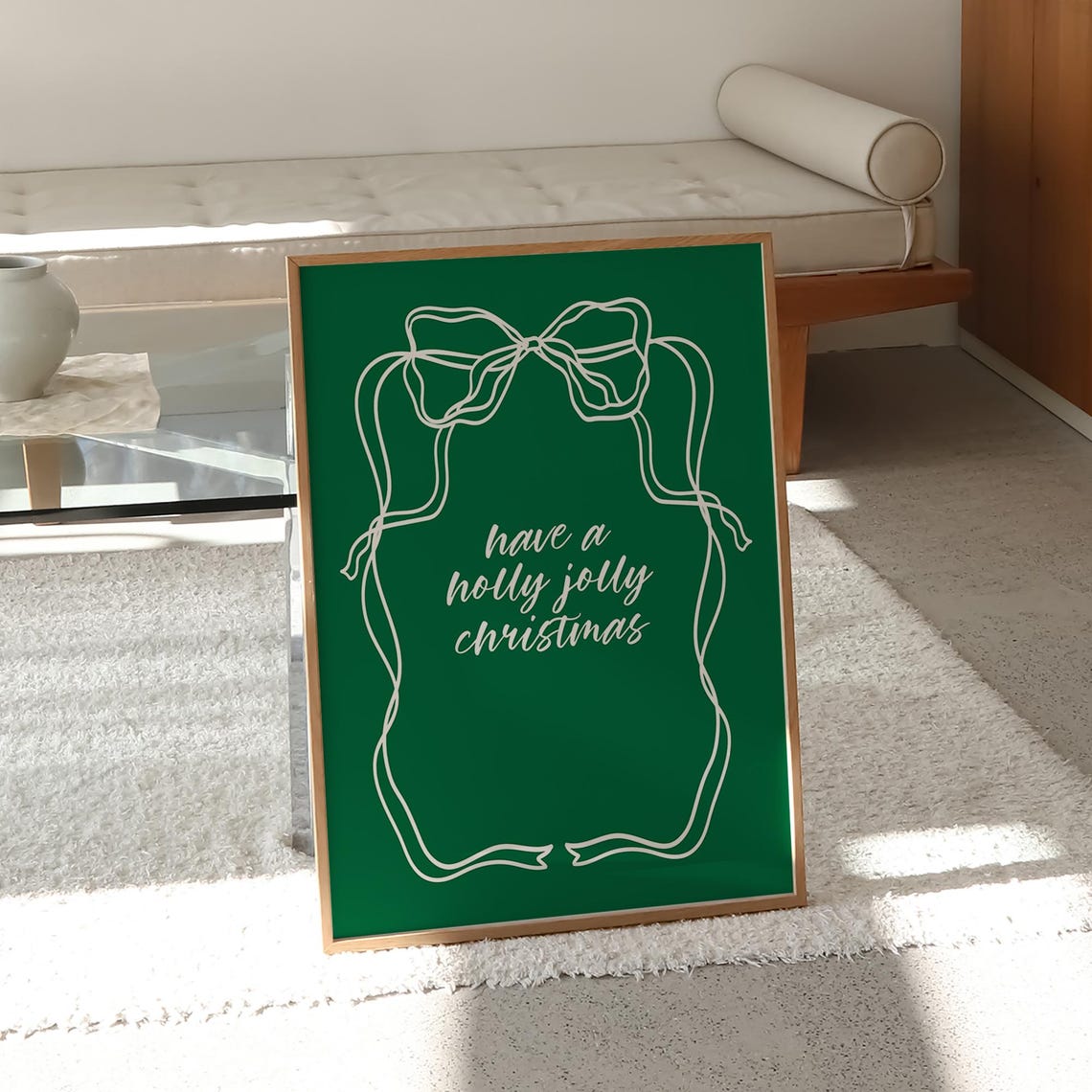 Have A Holly Jolly Christmas Cream Bow Green Holiday Wall Art - Image 2