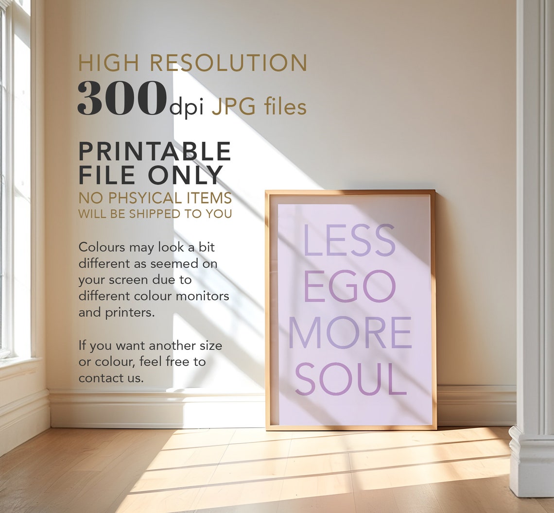 Less Ego More Soul Lavender Minimalist Motivational Quote Wall Poster - Image 3