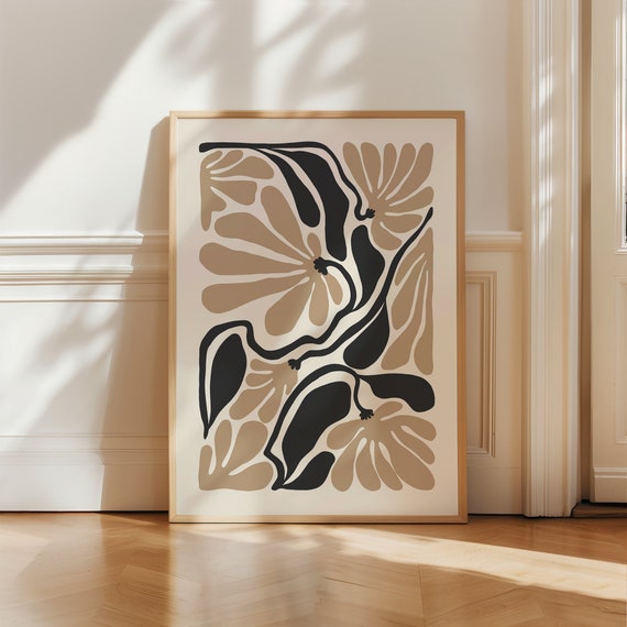 Boho Abstract Flowers Art Print, Vintage Botanical