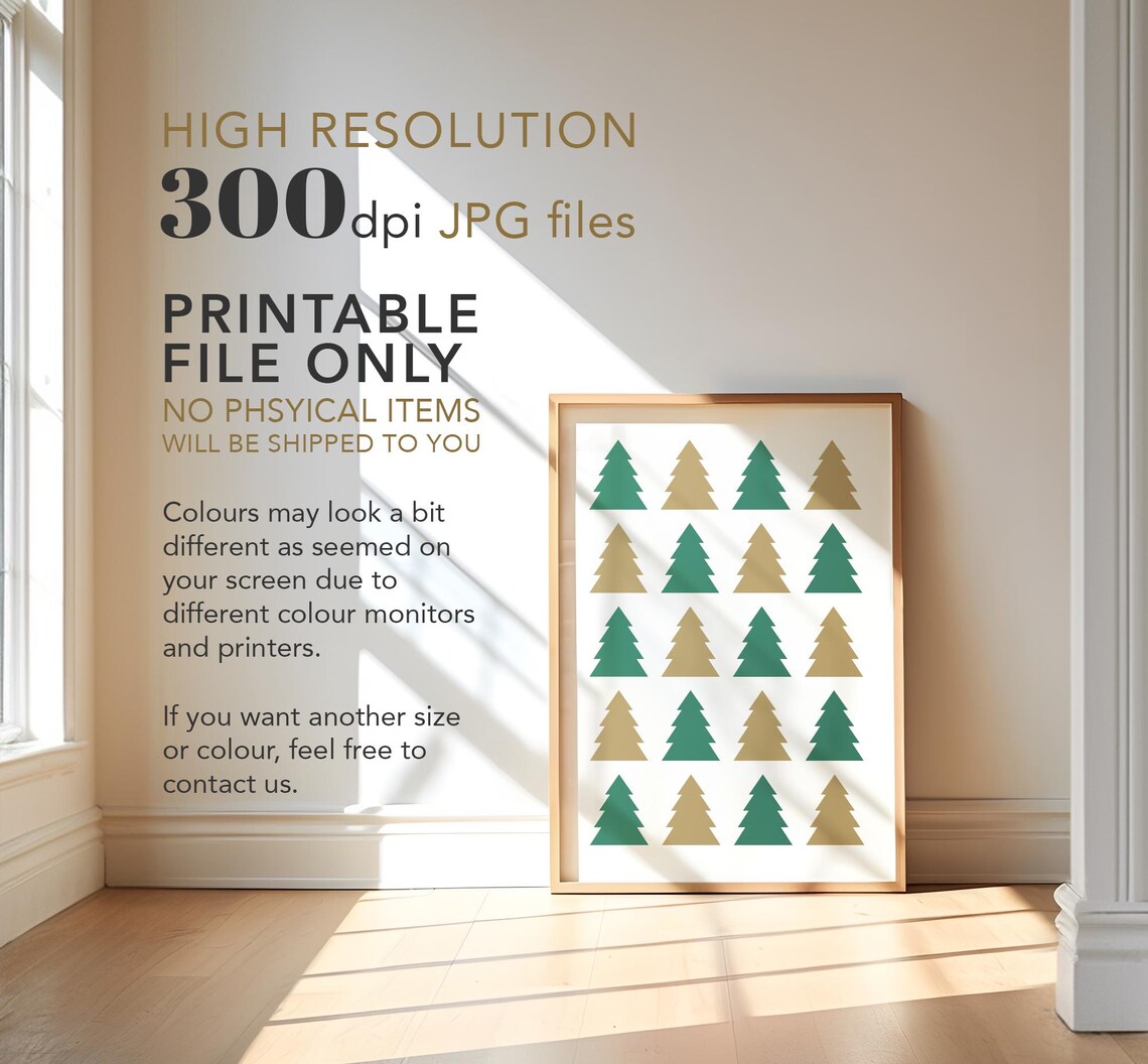 Green Gold Christmas Tree Grid Pattern Modern Minimalist Holiday Poster - Image 4