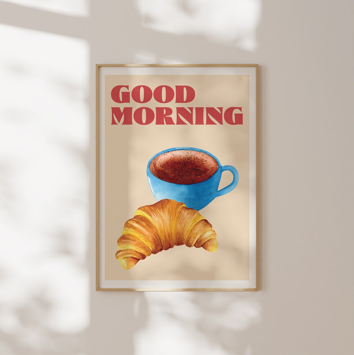 Good Morning Coffee Croissant Watercolor Kitchen Wall Poster - Image 2