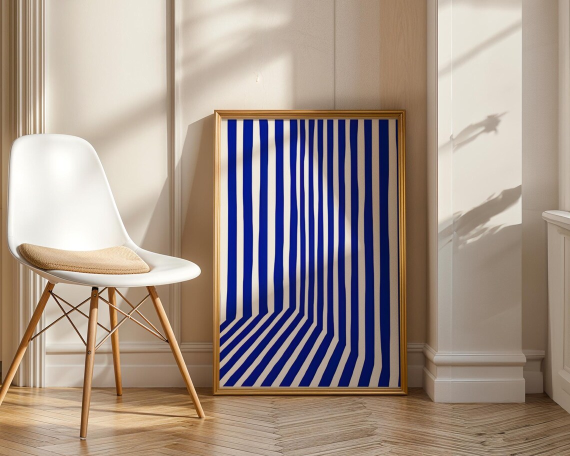 Blue And White Striped Abstract Geometric Design