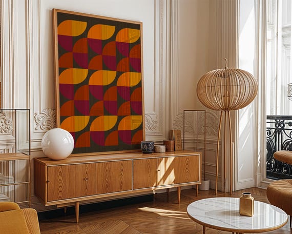 Retro Orange Brown Pattern Poster 70s Modern Abstract Wall Decor Warm Vintage Housewarming Gift Idea