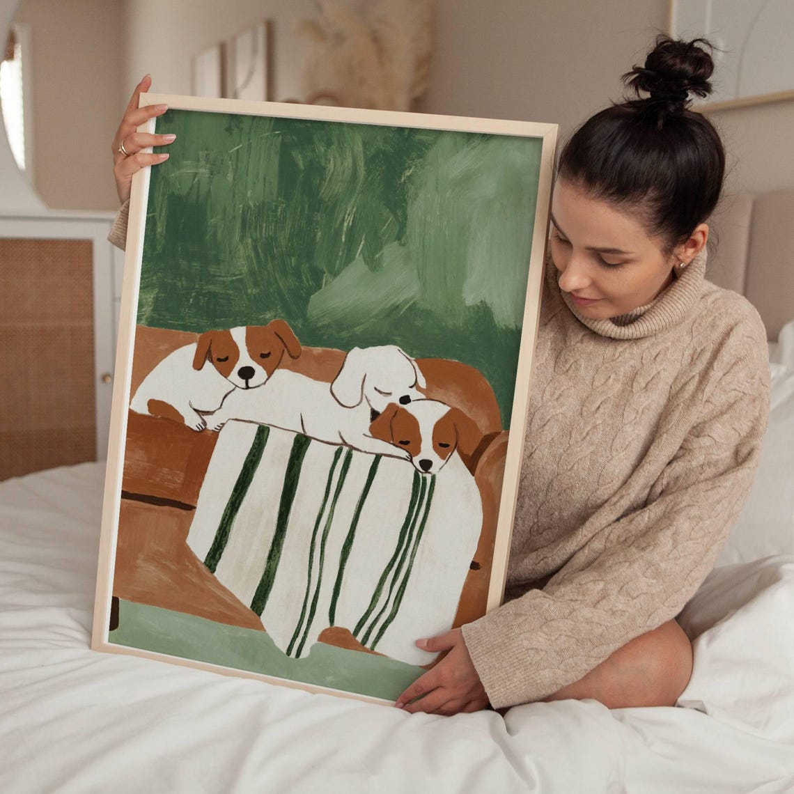 Dog Wall Art Gift For Pet Lovers Puppy Wall Art Kids Dog Illustration Nursery Art Kids Room Print Dog Poster Green And Brown Decor Puppy Art - Image 5