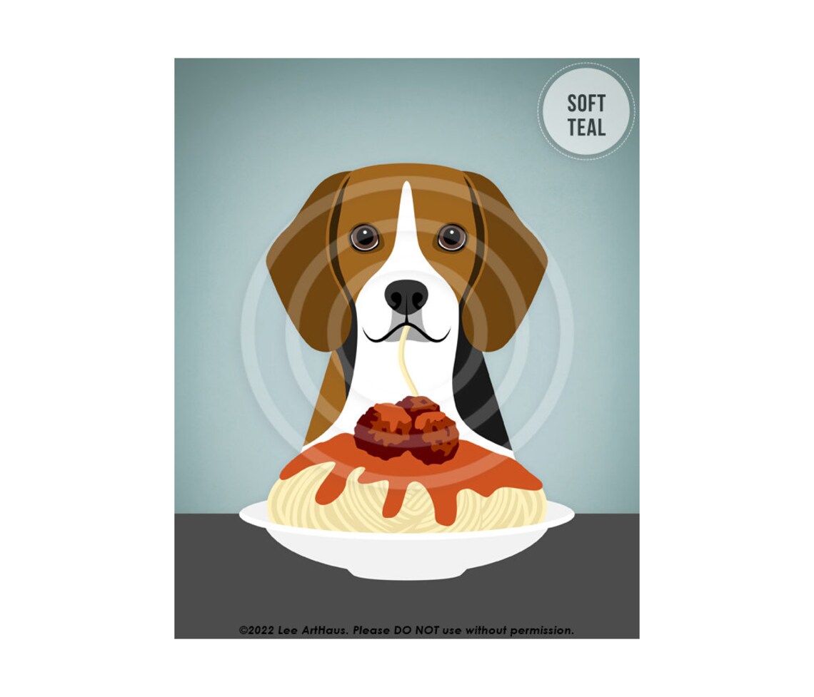 Beagle Eating Spaghetti And Meatballs Cute Funny Dog Food Art Poster - Image 4