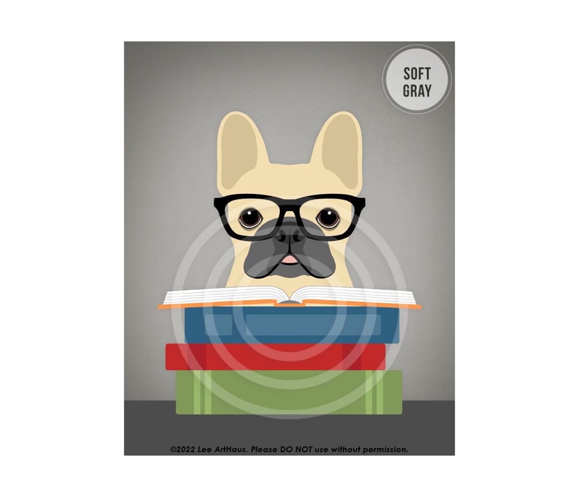 537dp Book Decor French Bulldog With Stack Of Books Wall Art Book Lover Gifts Dog Wearing Glasses Dog Gifts For Owners Cute Dog - Image 3