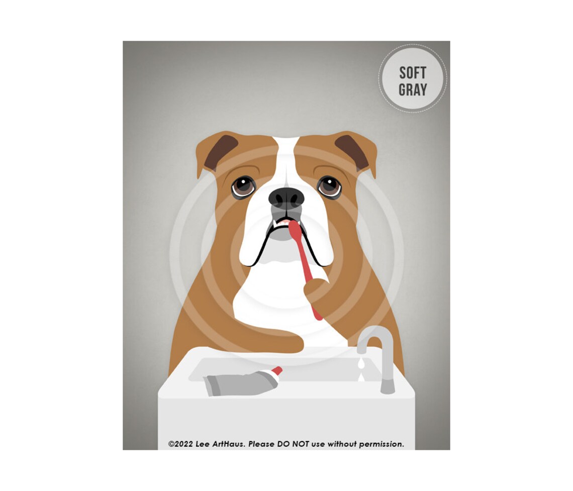 English Bulldog Brushing Teeth Bathroom Sink Toothbrush Pet Poster - Image 3