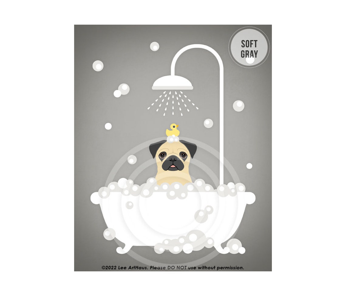 Fawn Pug In Shower Bathtub With Rubber Duck Funny Dog Bath Poster - Image 3