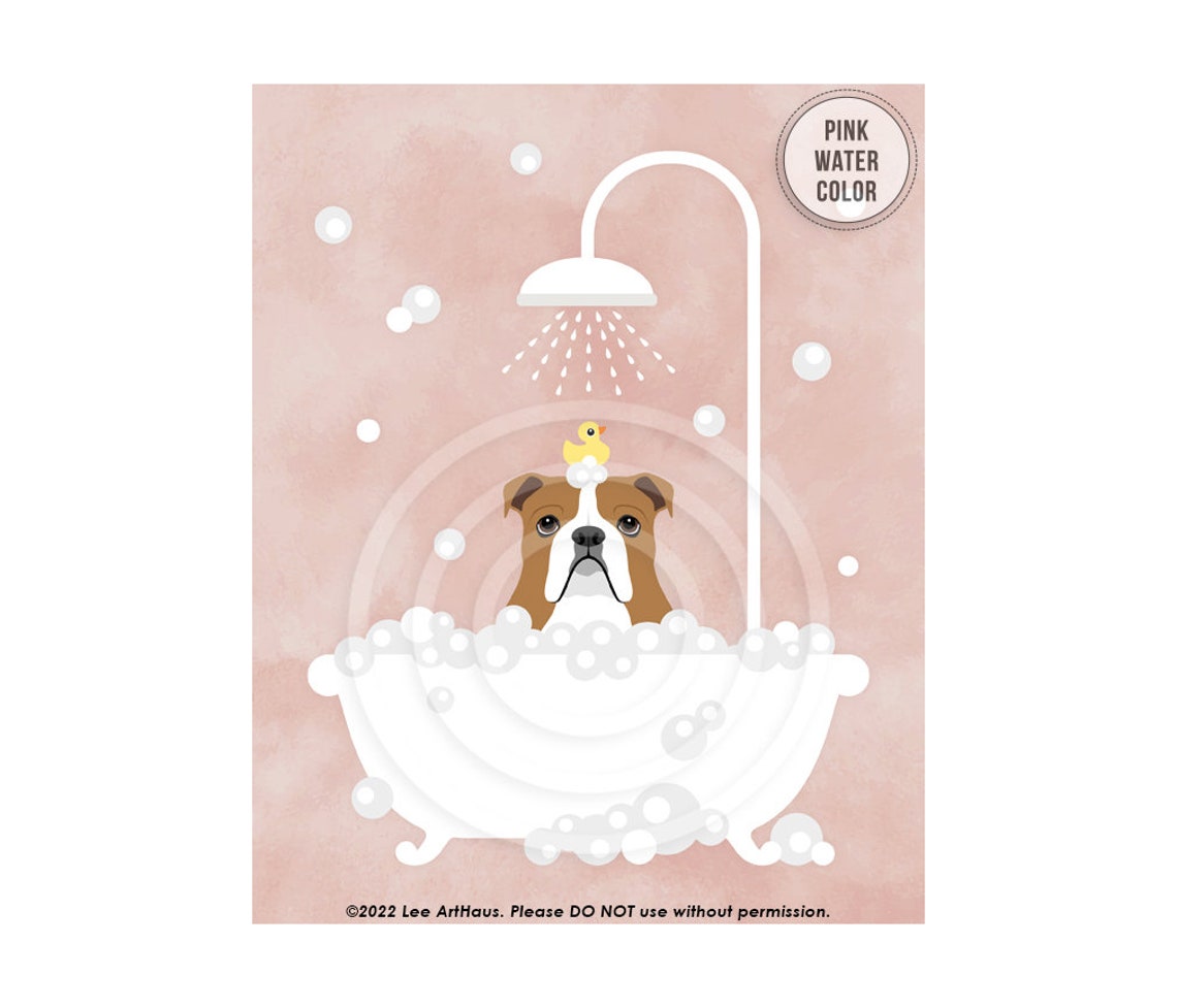 101dp English Bulldog Art English Bulldog In Bathtub Wall Art English Bulldog Decor Bubble Bath Print Pet Breed Portraits Dog Art