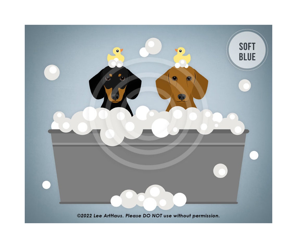 Two Dachshunds In Metal Bathtub With Bubbles Cute Dog Art Poster - Image 2