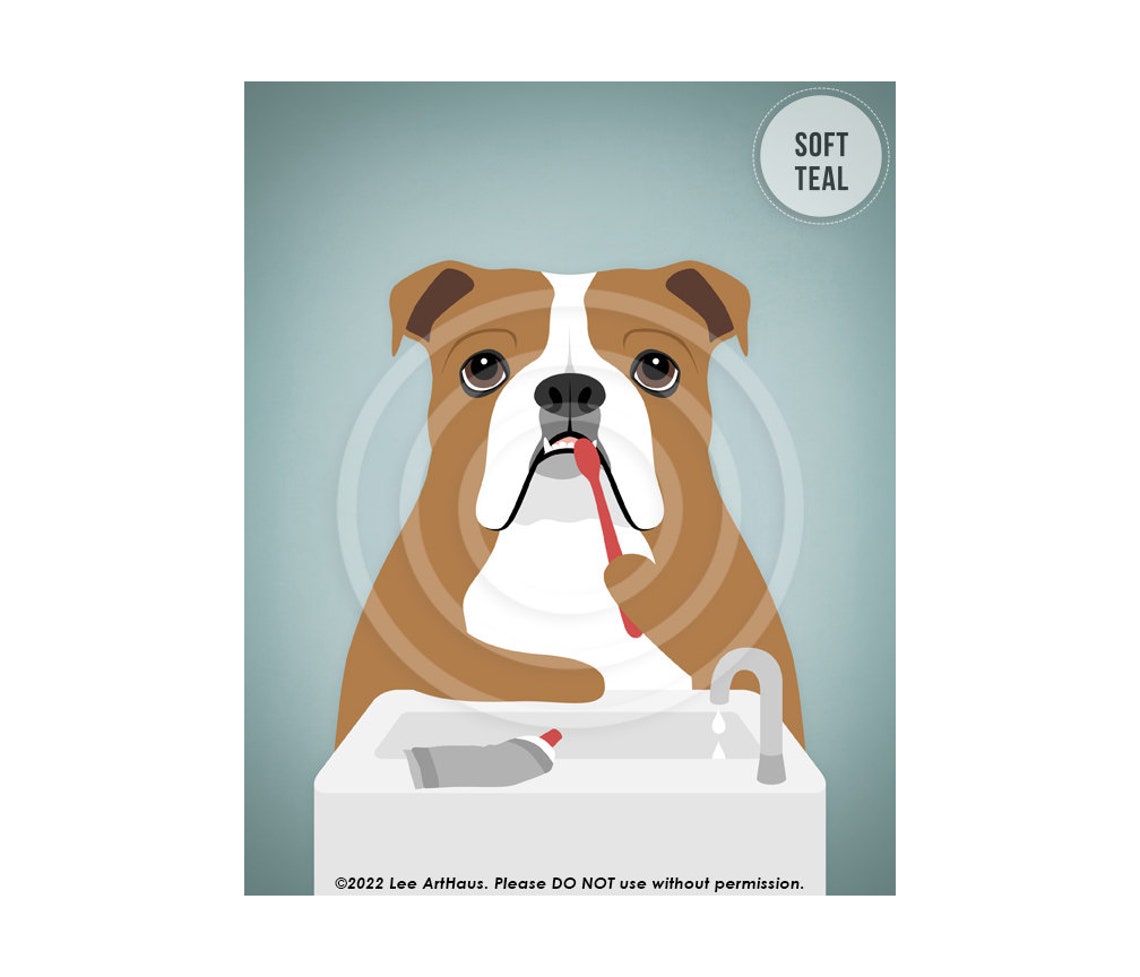 English Bulldog Brushing Teeth Bathroom Sink Toothbrush Pet Poster - Image 4