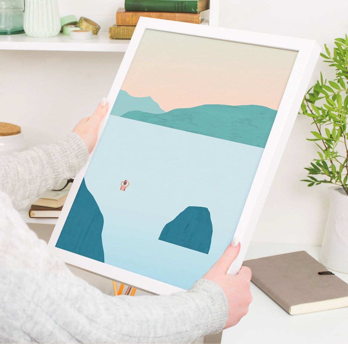 Lake Swimming Print, Minimalist Summer Landscape - Image 4