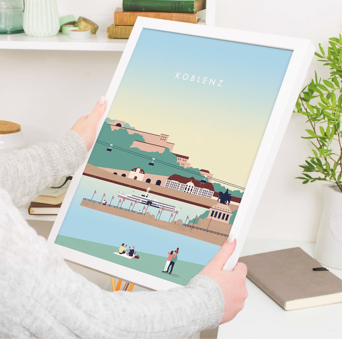 Koblenz Germany Rhine River Deutsches Eck Minimalist Travel Poster - Image 4