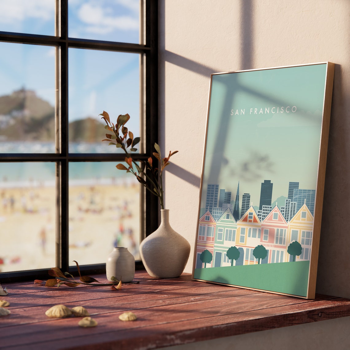 San Francisco Victorian Row Houses Hill Skyline Travel Poster - Image 3