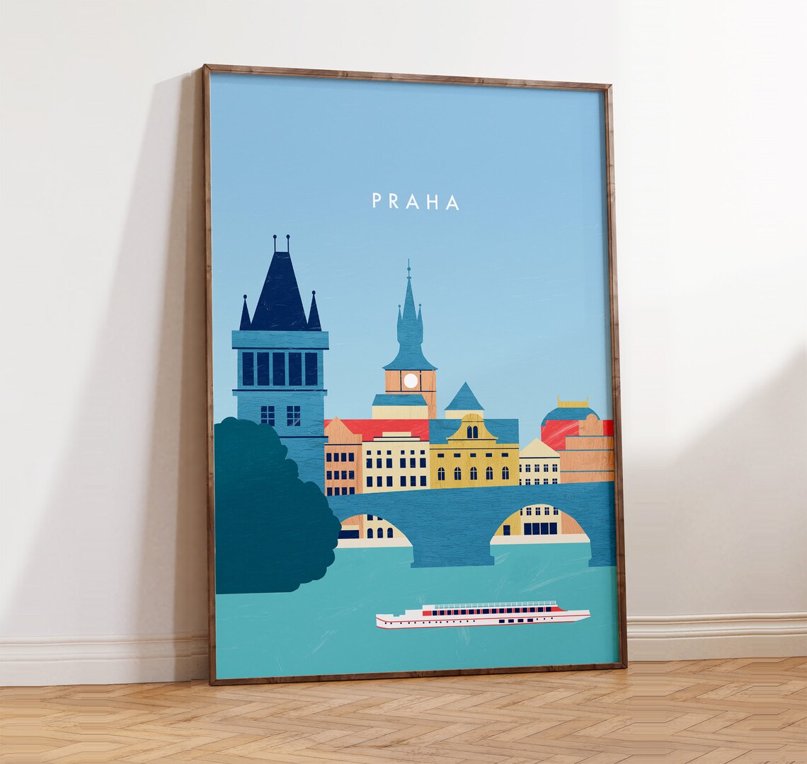 Prague Minimalist Cityscape Art Print, Praha