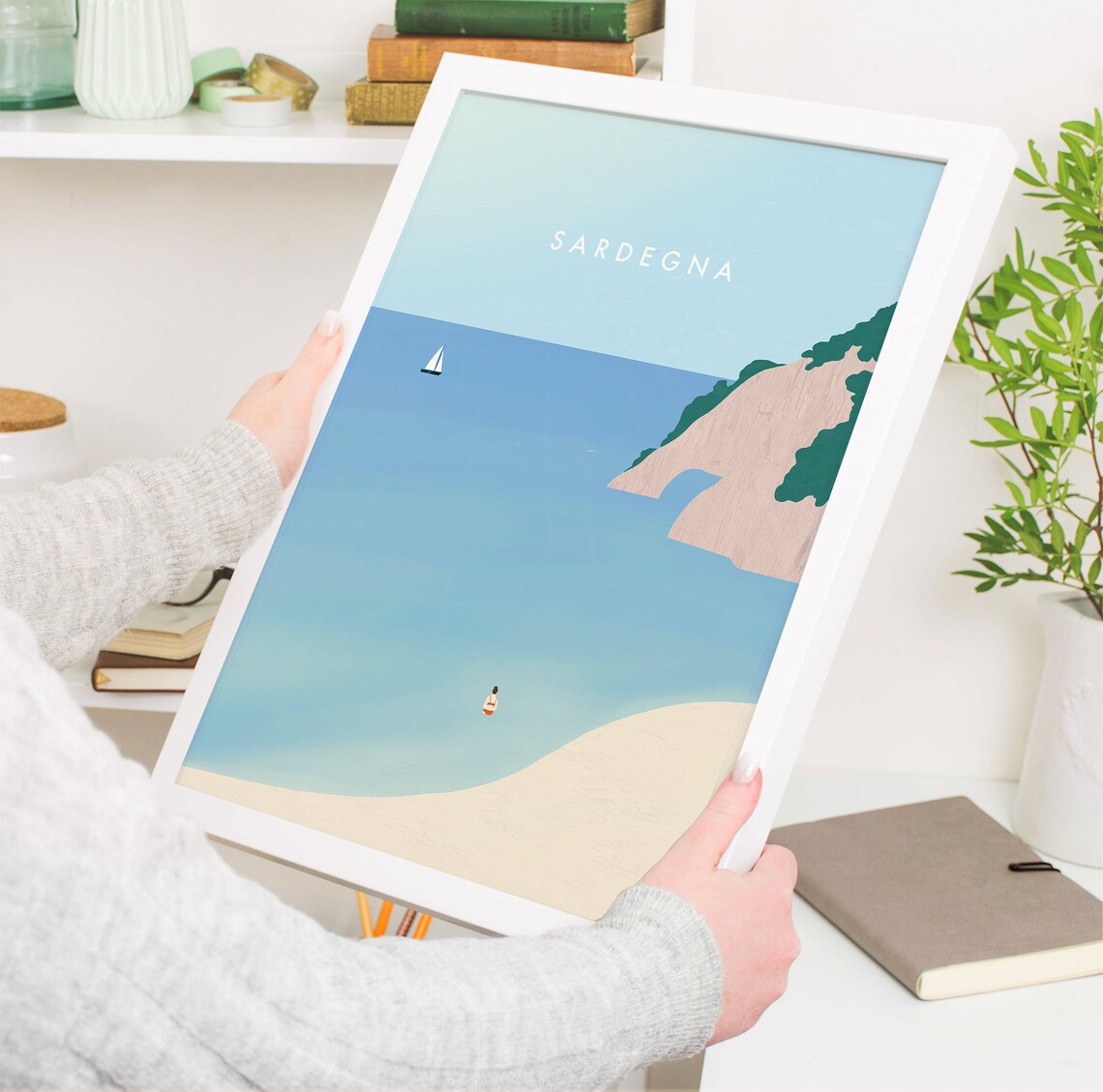 Sardinia Italy Sardegna Beach Cove Sailboat Minimalist Travel Poster - Image 4