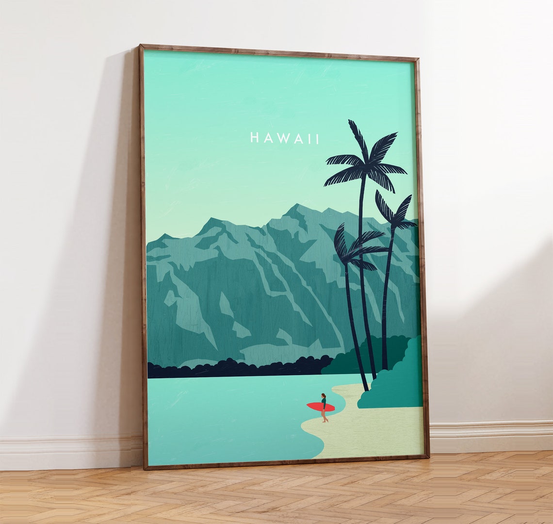 Hawaii Island Paradise Surf Beach Palm Trees Turquoise Poster
