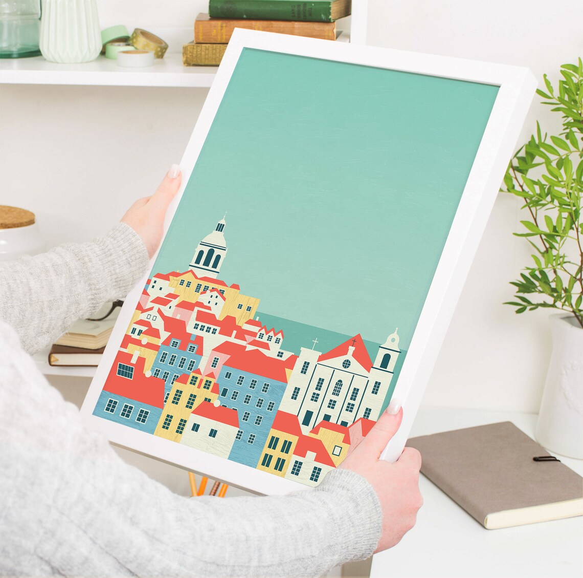 Lisbon Portugal Colorful Rooftop Cityscape Minimalist Travel Poster - Image 4