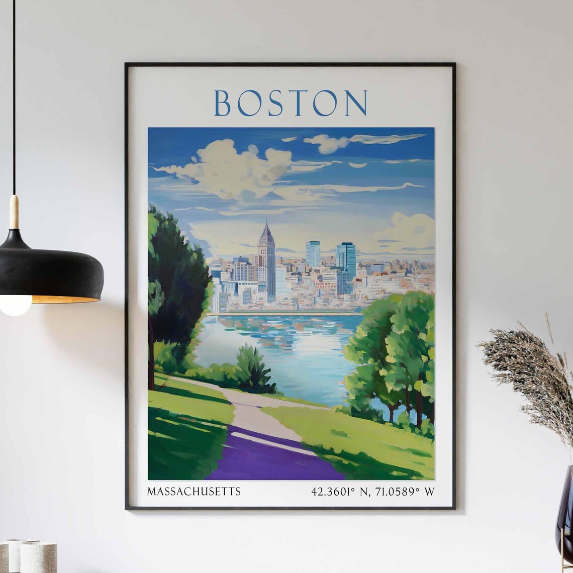 Boston Massachusetts Skyline Across River from Green Park Poster