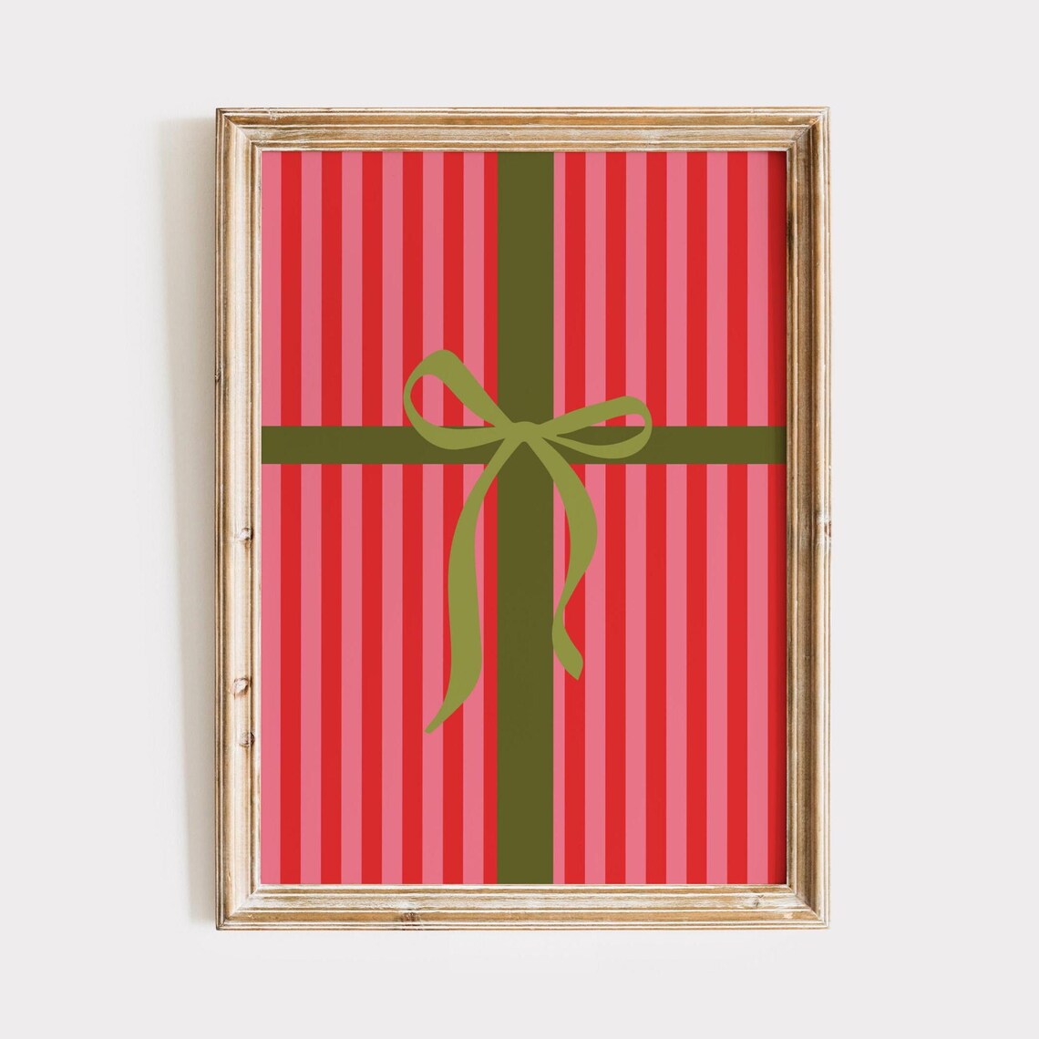 Striped Christmas Gift Box With Green Ribbon Bow Holiday Poster - Image 2