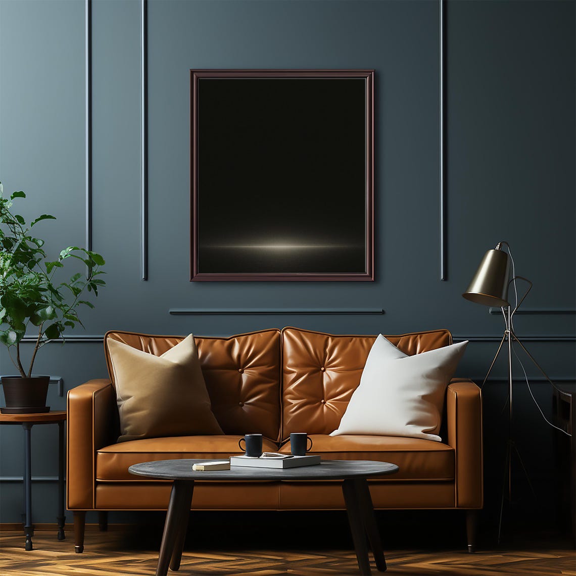 Black Minimalist Horizon Painting Dark Abstract Light Zen Wall Poster - Image 2