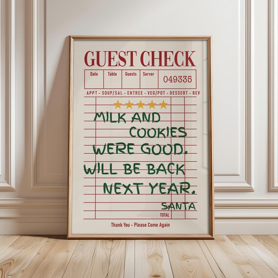 Milk And Cookies Were Good Santa Guest Check Christmas Poster