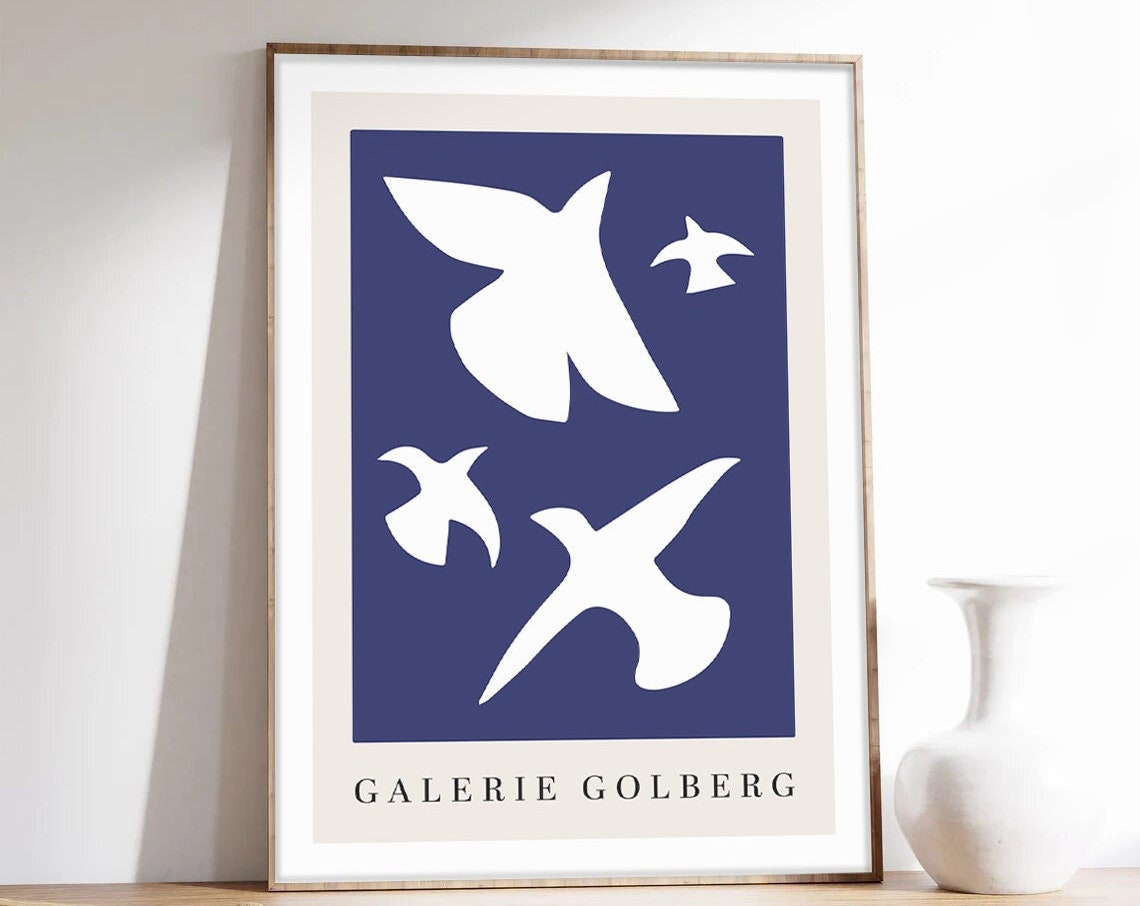 Galerie Golberg White Birds On Navy Blue Cutout Gallery Poster