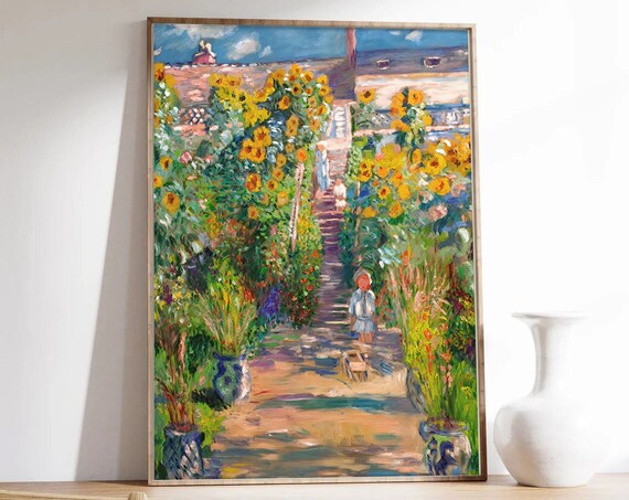 Claude Monet Sunflower Garden Impressionist Summer Scene Poster