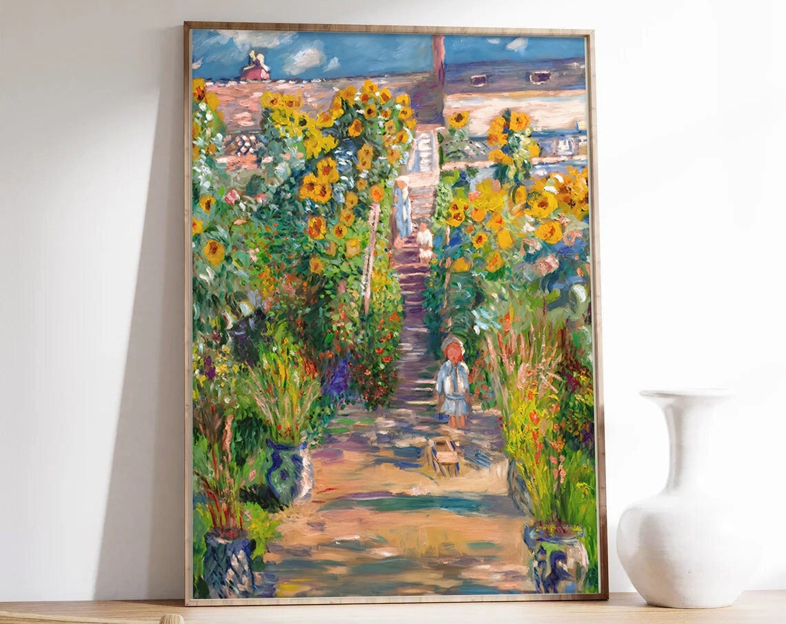 Claude Monet Sunflower Garden Impressionist Summer Scene Poster