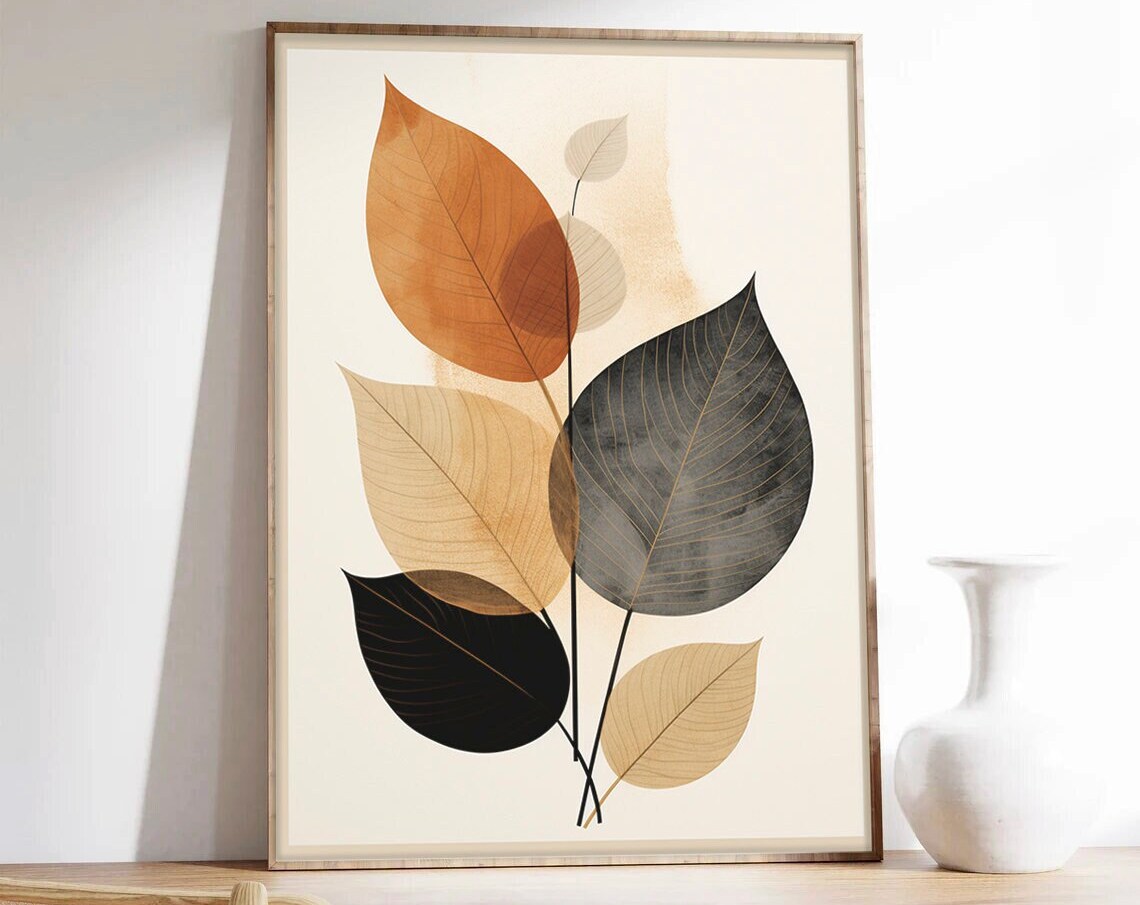 Botanical Leaves Earthy Tones Minimalist Nature Artwork Poster