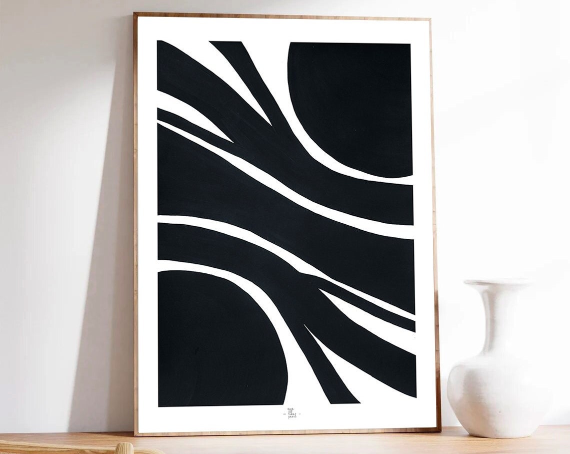 Bold Black And White Waves High Contrast Abstract Art Poster
