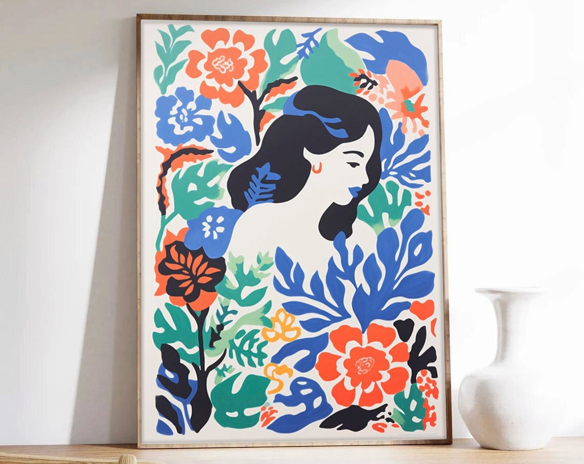 Matisse Inspired Floral Woman Portrait Bold Botanical Poster