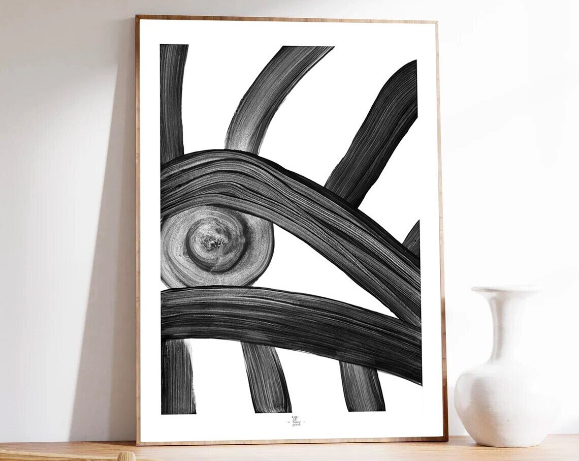 Abstract Eye Of Brushstroke Strands Black Monochrome Art Poster