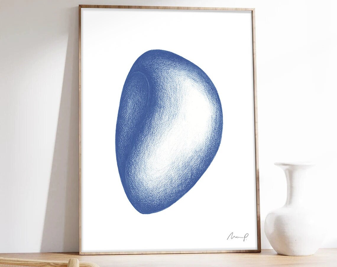 Blue Pebble Stone Minimalist Organic Shape Abstract Art Poster
