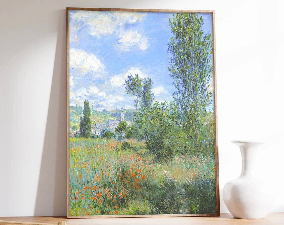 Claude Monet Vetheuil Impressionist Landscape Poster with Poppy Fields