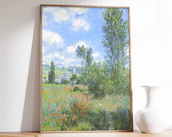 Claude Monet Vetheuil Impressionist Landscape Poster with Poppy Fields