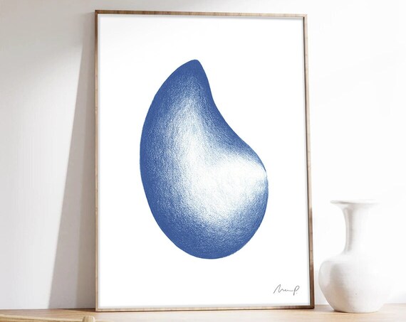 Serene Cobalt Blue Water Droplet Minimalist Abstract Art Poster