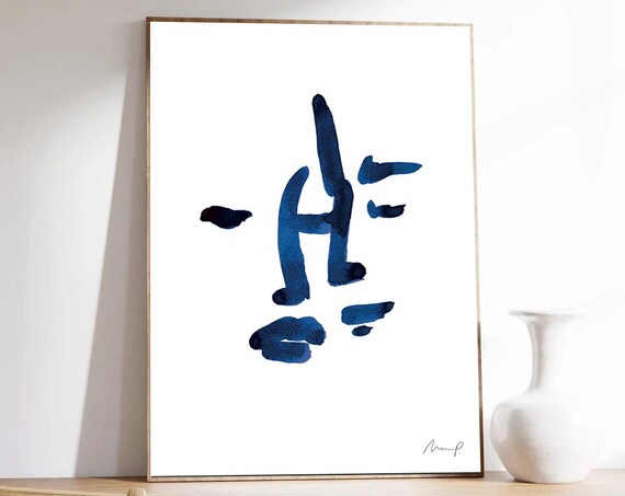 Blue Brushstroke Face Nine Modern Abstract Portrait Art Poster