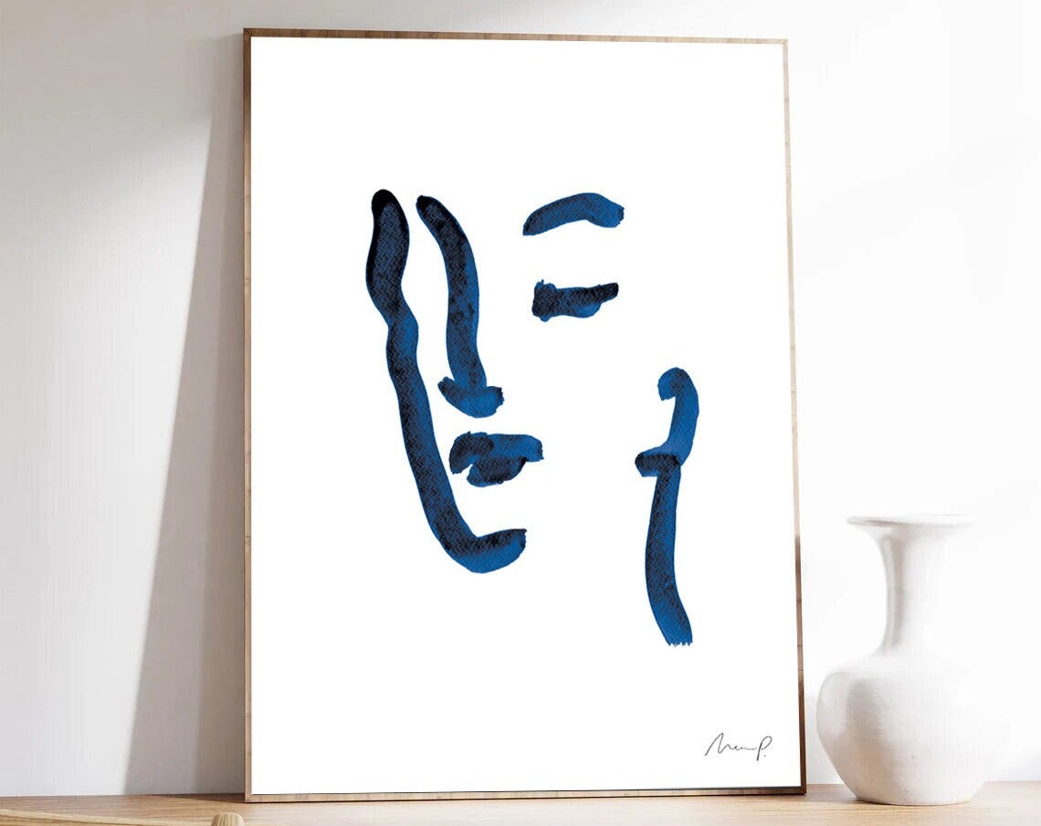 Blue Brushstroke Face One Abstract Expressive Portrait Poster