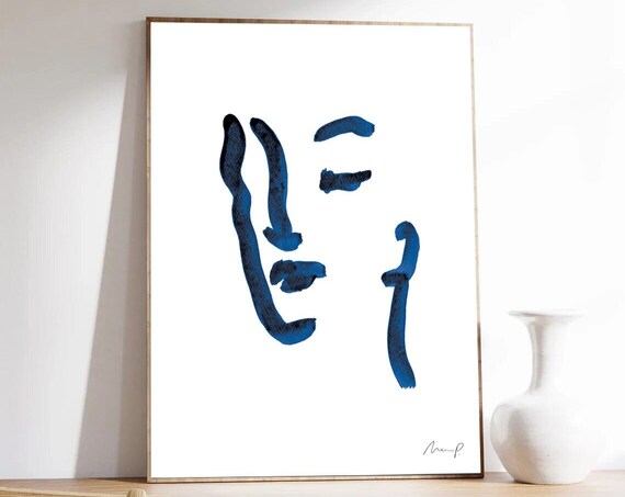 Blue Brushstroke Face One Abstract Expressive Portrait Poster