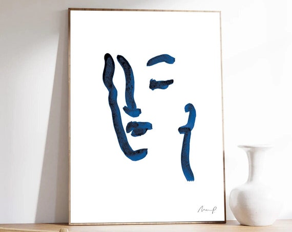 Portrait Matisse Inspiration Blue Portrait1 By Marc Palmade Blue Abstract Art Fine Art Print On Museum Quality Paper