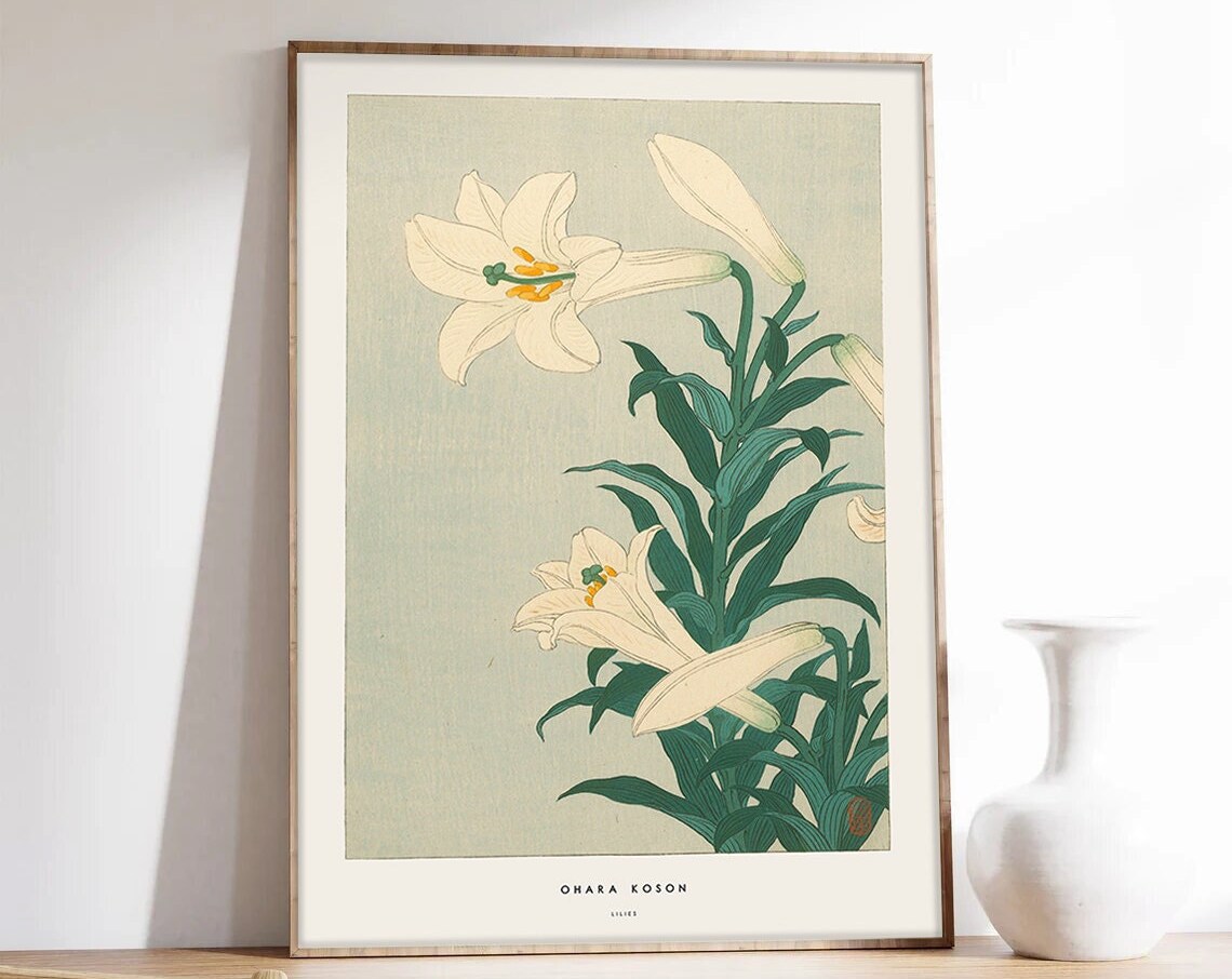 Japanese Lilies Poster, Ohara Koson Nature Art Print