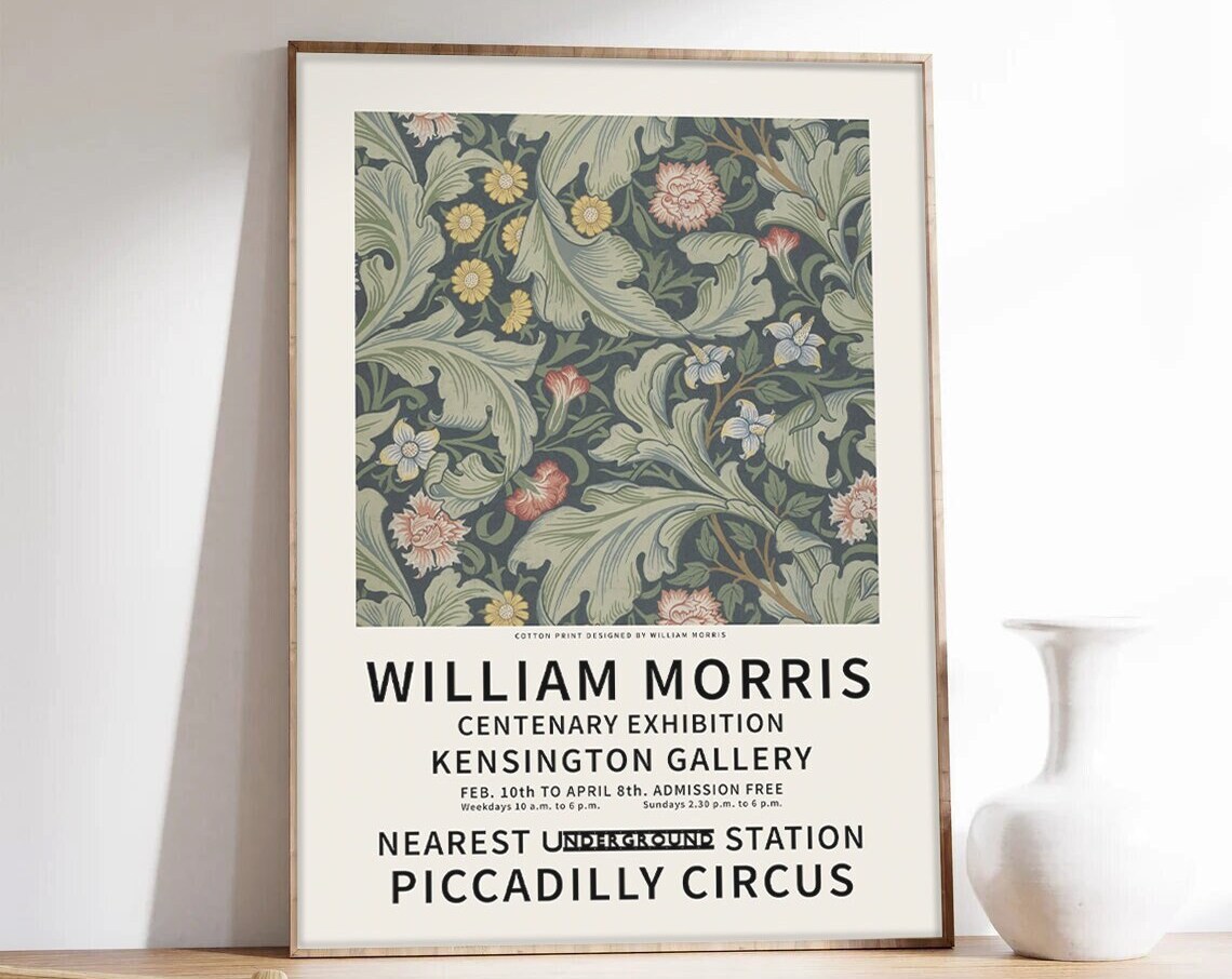 William Morris Flower Motifs Exhibition Poster, Art Nouveau