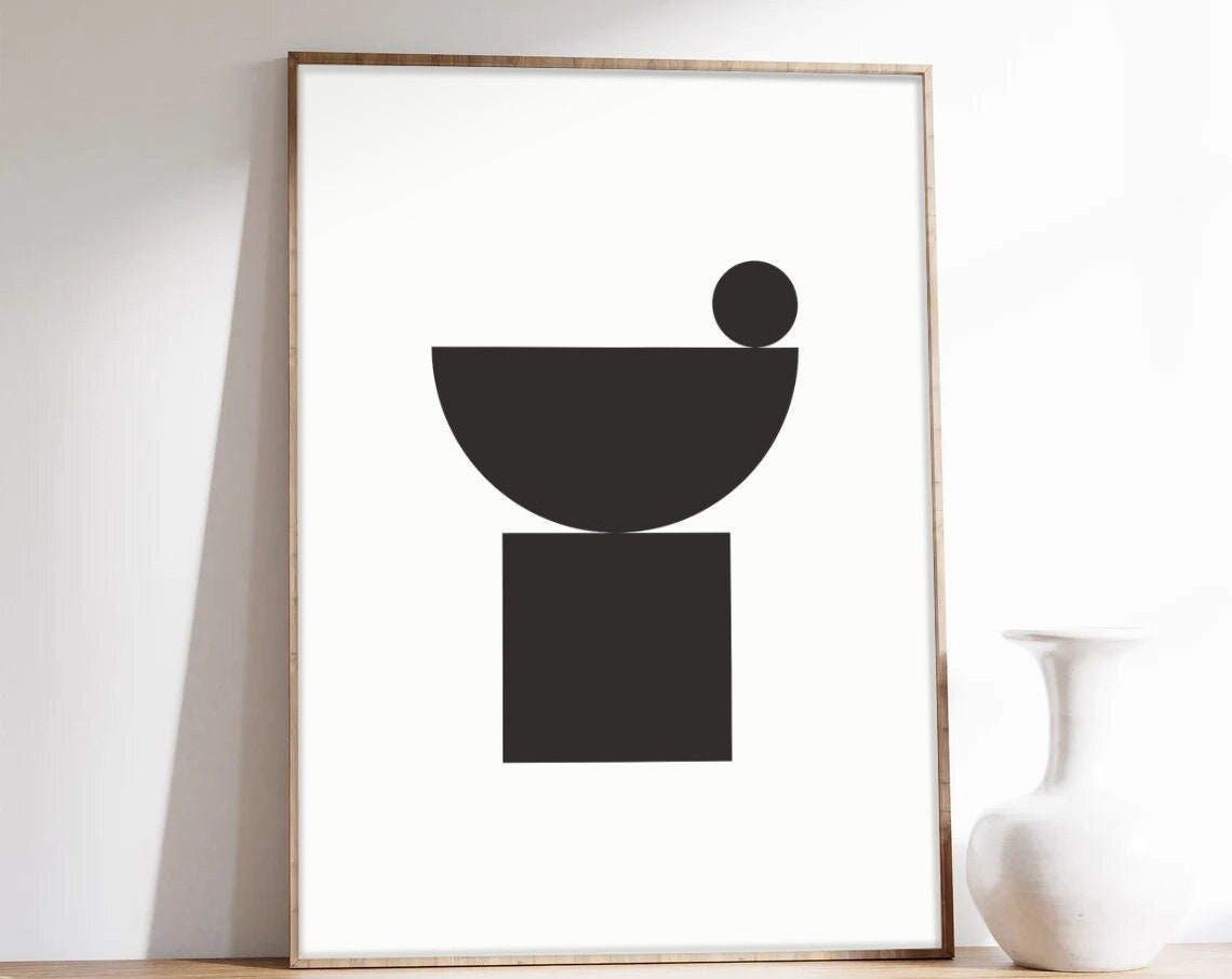 Minimalist Black Geometric Shapes Balanced Abstract Composition Poster
