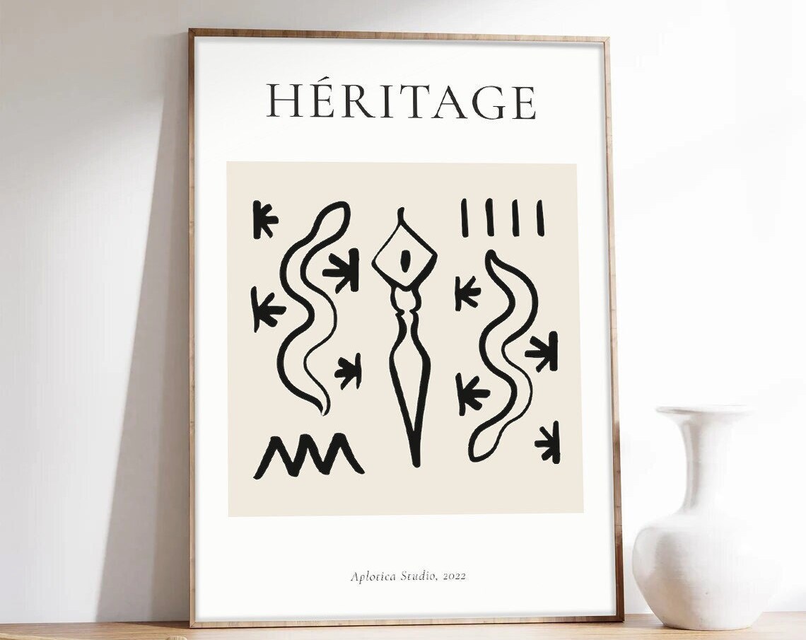 Héritage French Abstract Tribal Line Art Gallery Exhibition Poster