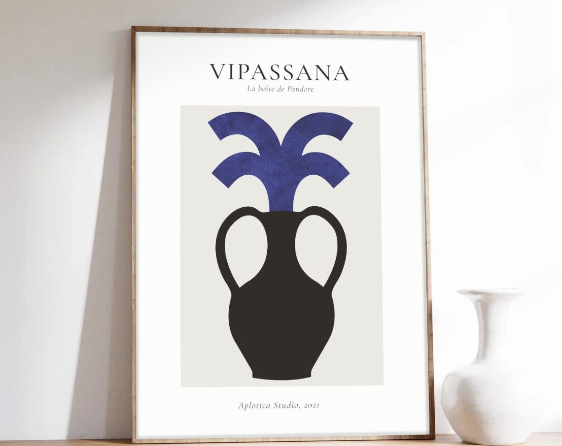 Vipassana Black Amphora Vase Blue Flame Modern Gallery Poster