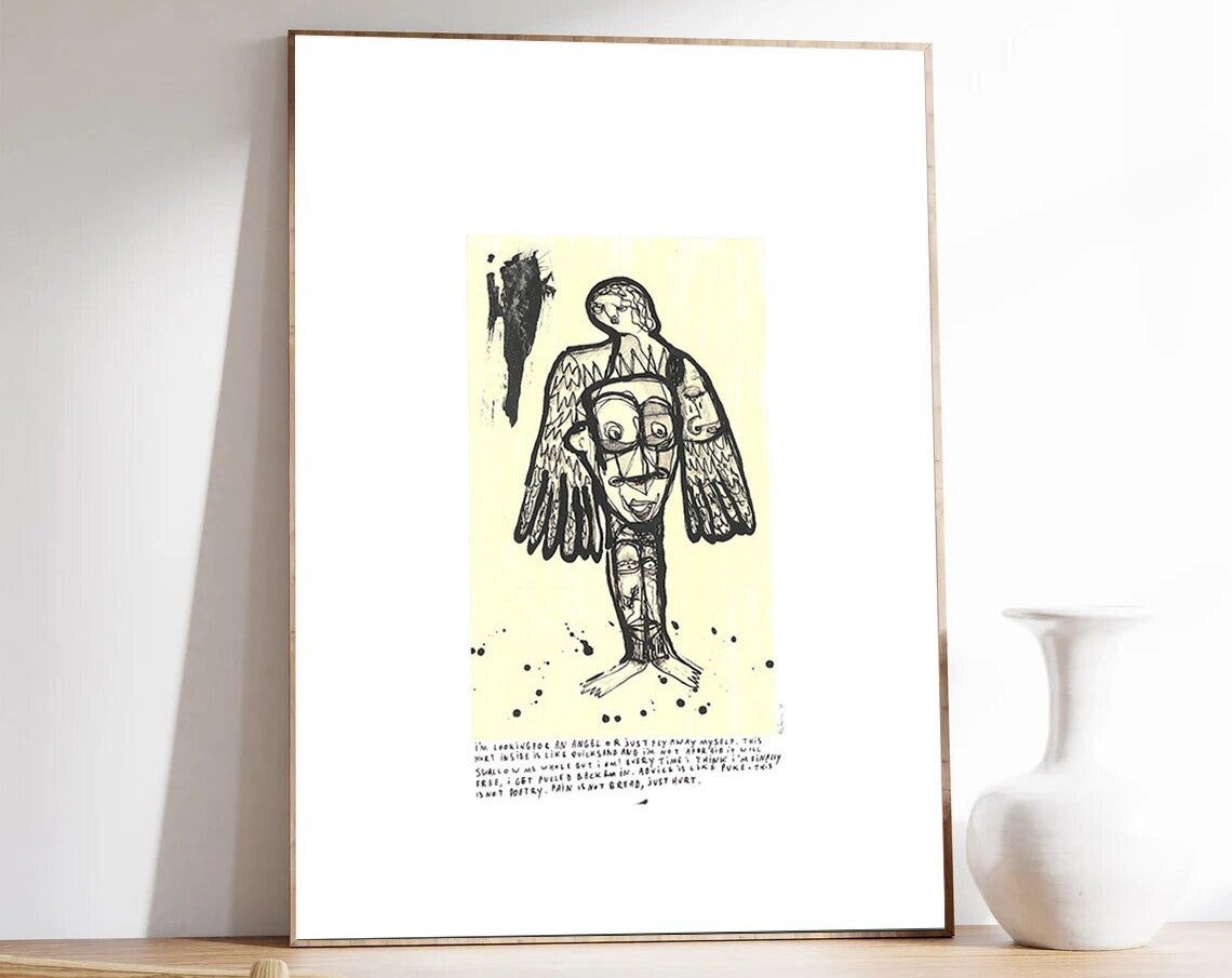Broken Angel Ink Figure With Handwritten Poem Verse Art Poster